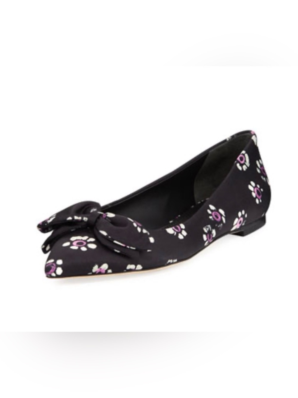 Tory Burch Black Floral Pointed-Toe Bow Ballet Flat